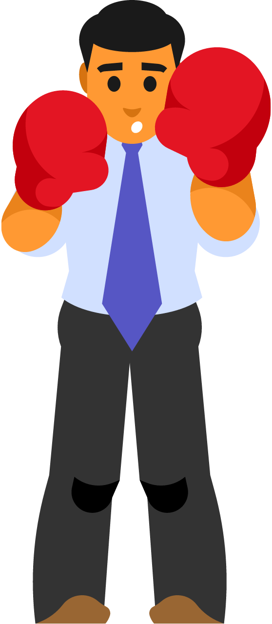 Businessman Wearing Boxing Gloves Ready to Fight