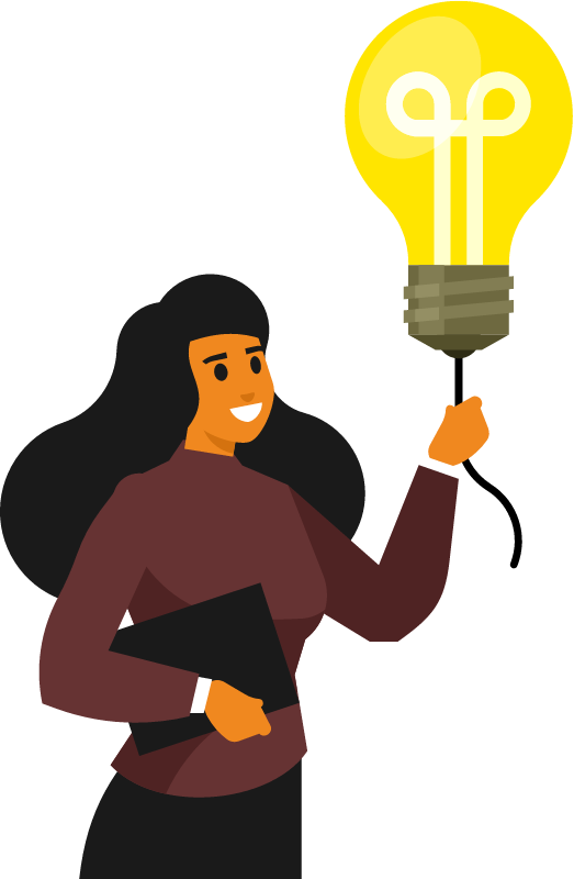 Businesswoman Representing Creativity with Bright Lightbulb Idea
