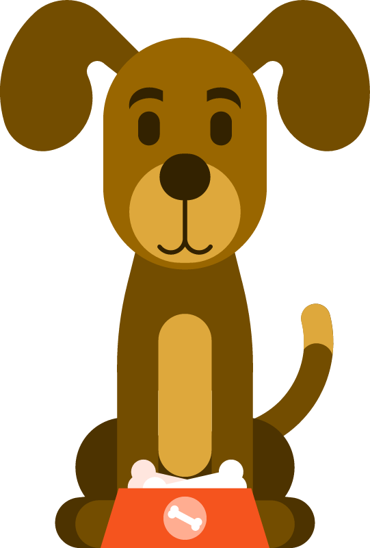 Cartoon dog eating from a food bowl