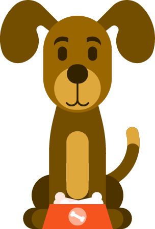 Cartoon dog eating from a food bowl