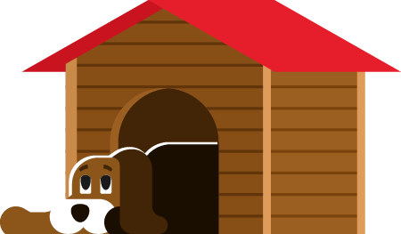 Cartoon Dog Sitting in Its Booth