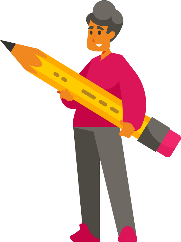 Man with big pencil