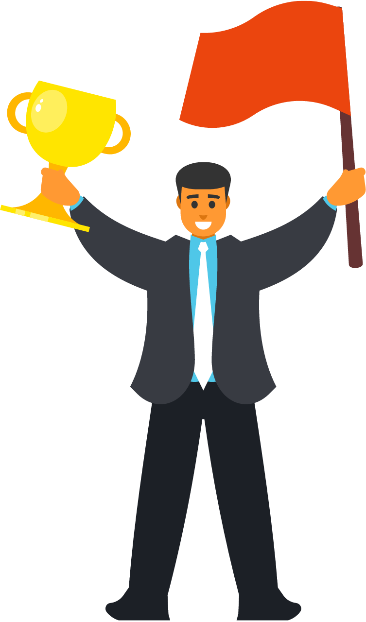 Champion Holding Trophy on Summit