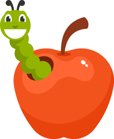 Cheerful Worm Emerging from Red Apple