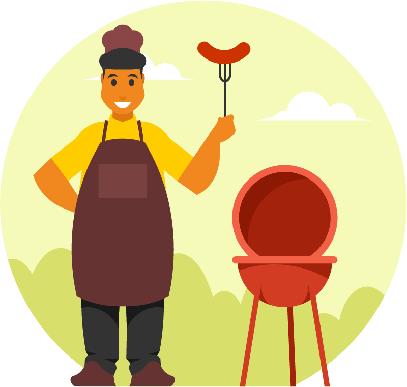 Chef Holding Fork with Sausage