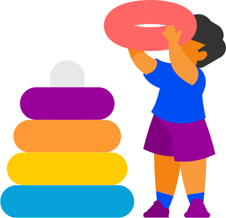 Child Building Pyramid with Toy Rings