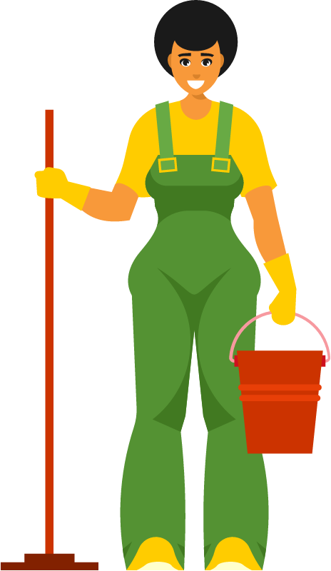 Cleaning Service Worker in Overalls