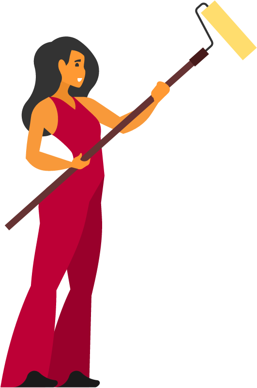 Woman Painting Wall with Painting Brush Roller