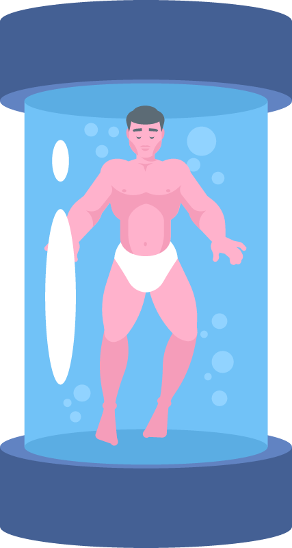 Cloned Person Suspended in Glass Tube