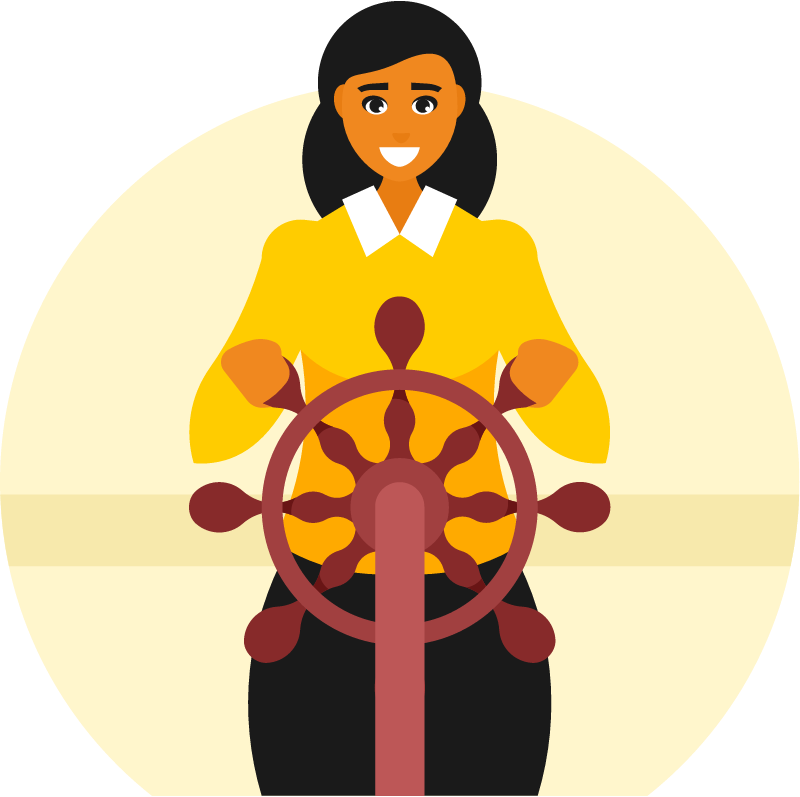 Confident Businesswoman Steering Rudder