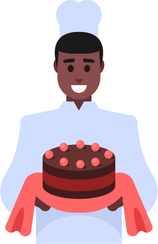 Cook Displaying Finished Chocolate Cake