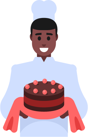 Cook Displaying Finished Chocolate Cake