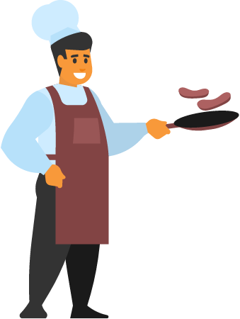Cook Preparing Meat in a Pan