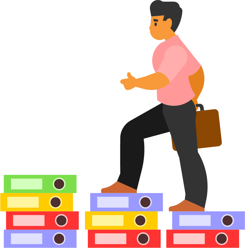 Corporate Ladder Depicted as Document Piles