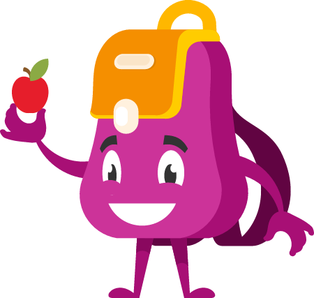 Cute Backpack Character Holding an Apple