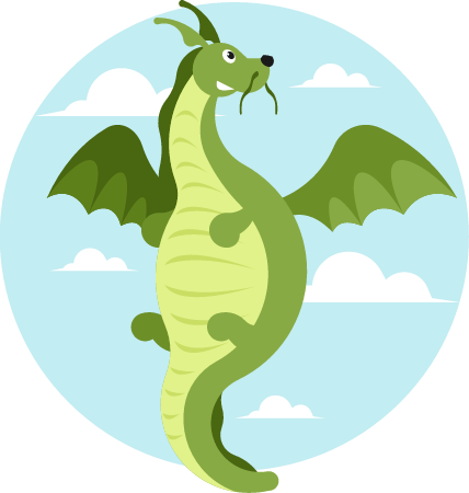 Cute Green Dragon with Wings Spread