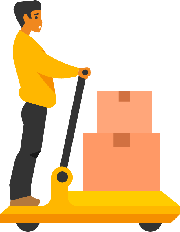 Delivery Man Driving Electric Cart with Goods