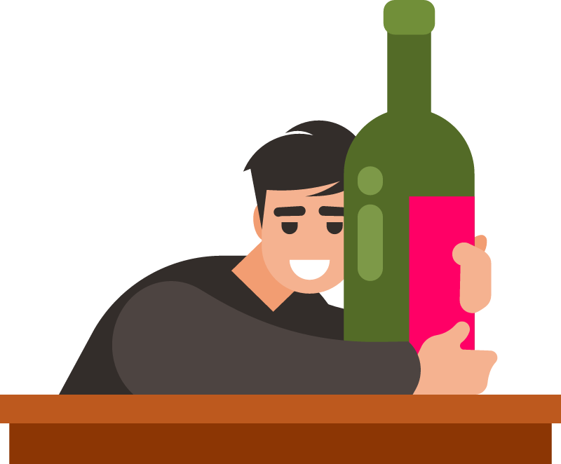 Drunkard Hugging a Bottle of Alcohol