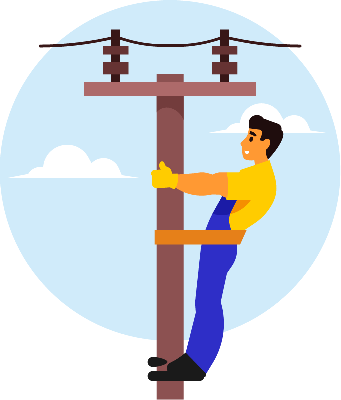 Electrician Fixing Wires on Pole