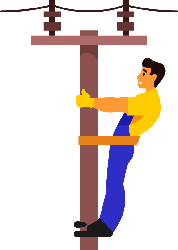 Electrician Fixing Wires on Pole
