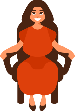 Elegant Woman Seated in Red Dress