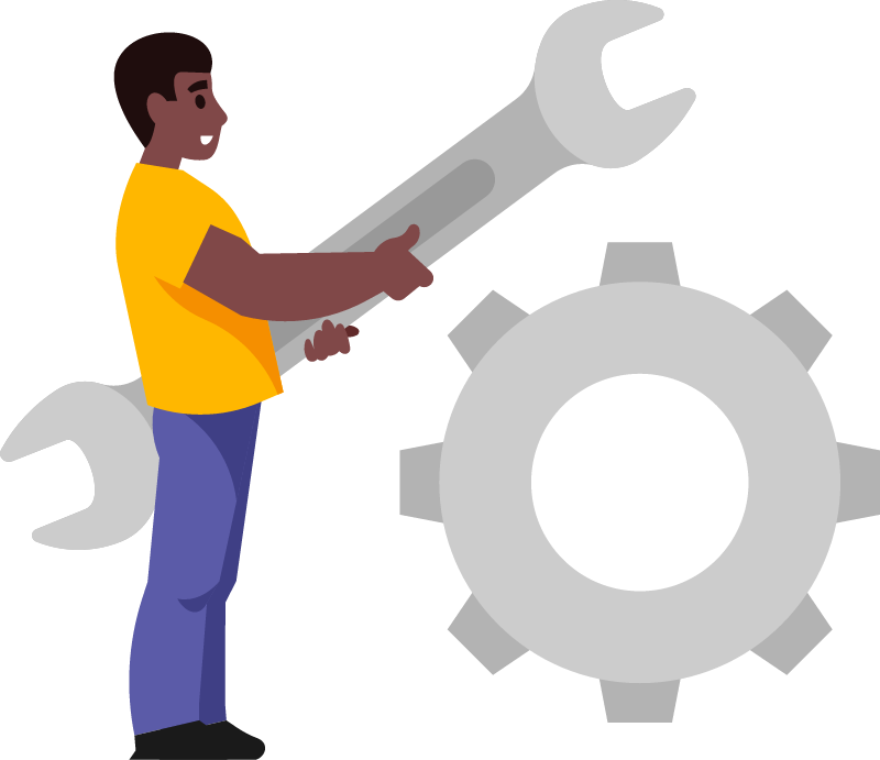 Engineer Repairing Gearbox with Spanner