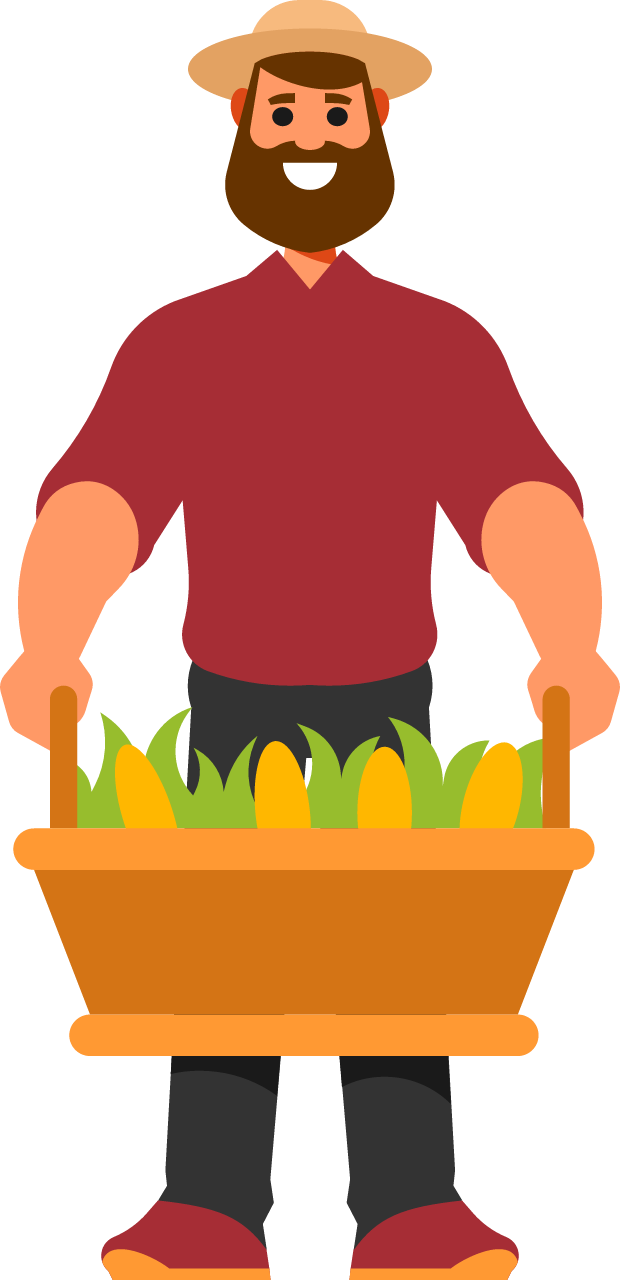 Farmer Displaying Basket of Corn