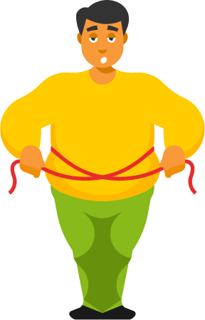 Fat Man Measuring Waistline with Tape