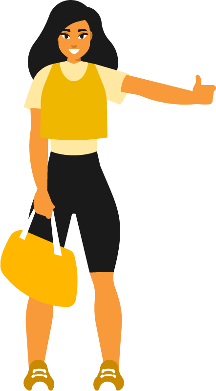 Female Hitchhiker Traveling with Backpack