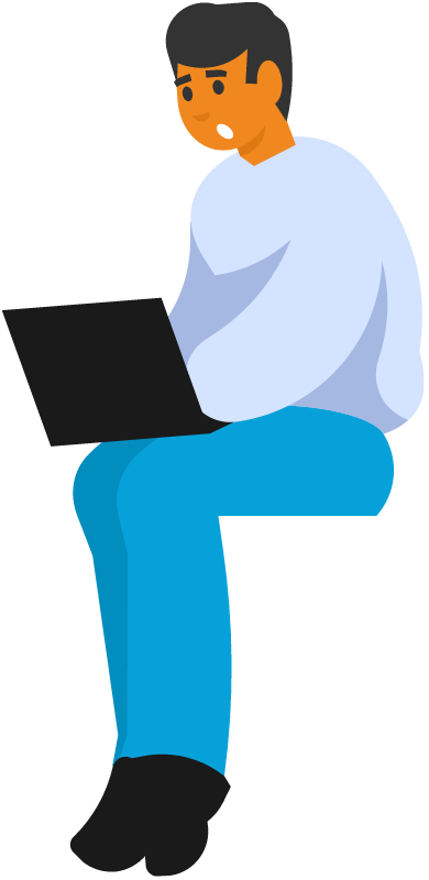 Scared man with laptop