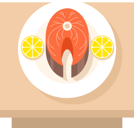 Fish dish with lemon slice on a plate