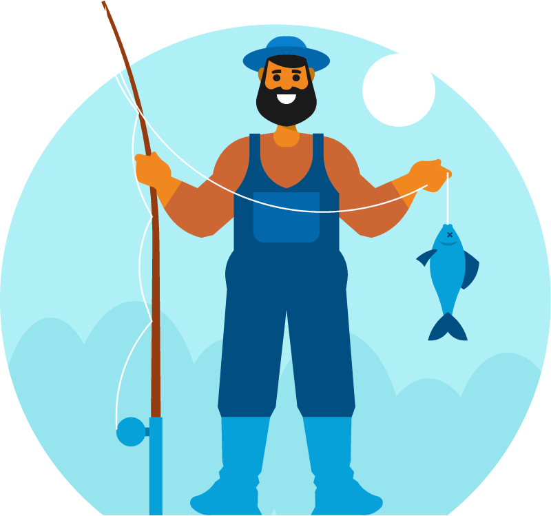 Fisherman Displaying Catch with Fishing Rod