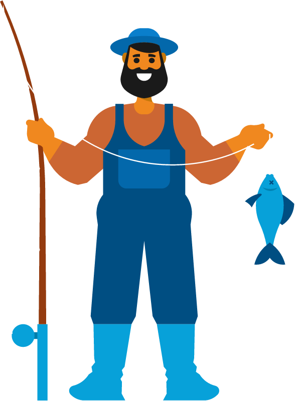 Fisherman Displaying Catch with Fishing Rod