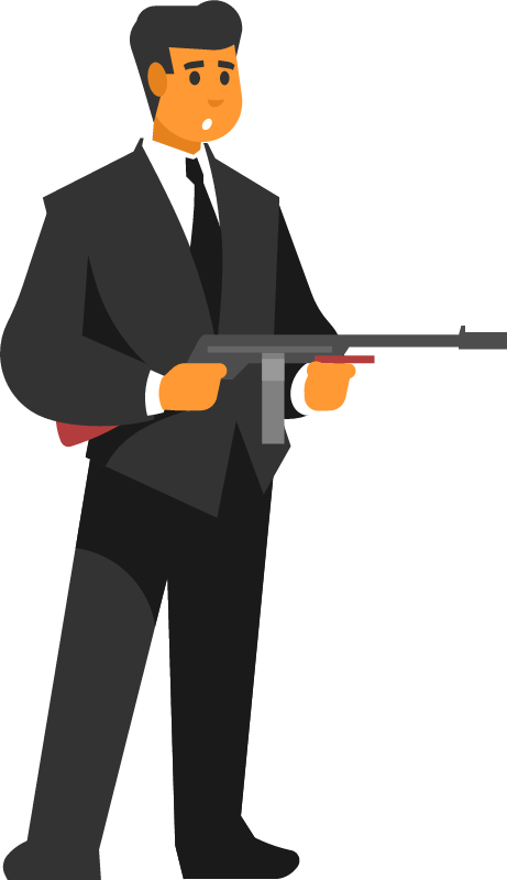Gangster Posing with Thompson Submachine Gun