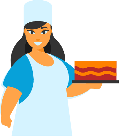 Girl Baking and Presenting Cake