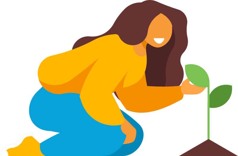 Girl Caring for a Plant in Garden
