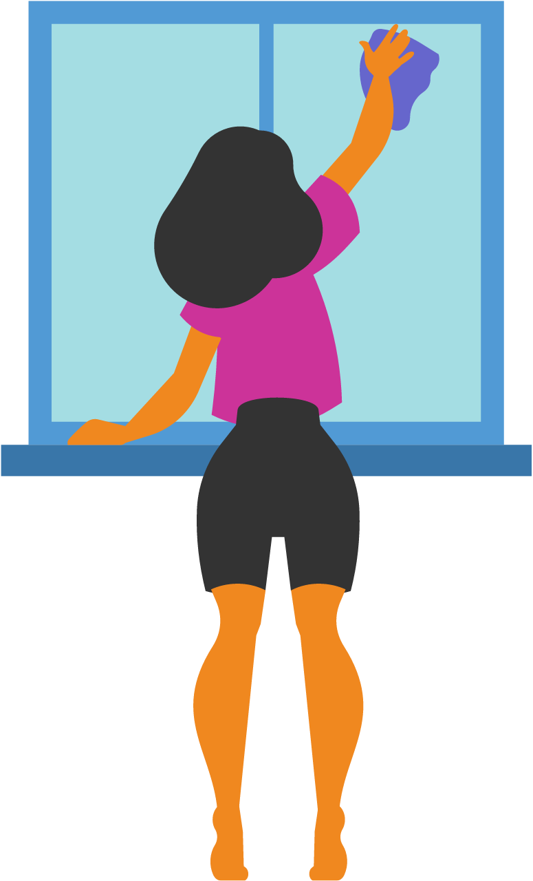 Girl Cleaning Window with Cloth for Shine