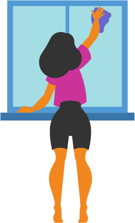 Girl Cleaning Window with Cloth for Shine