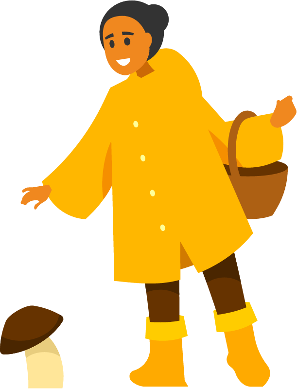 Girl Collecting Mushrooms 