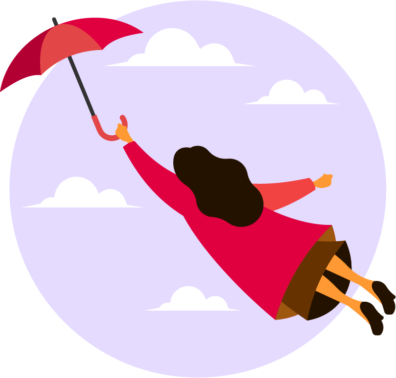 Girl Flying with Umbrella in Air