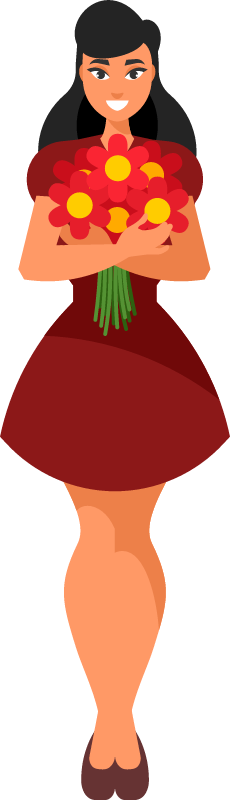 Girl Holding a Bunch of Flowers Happily