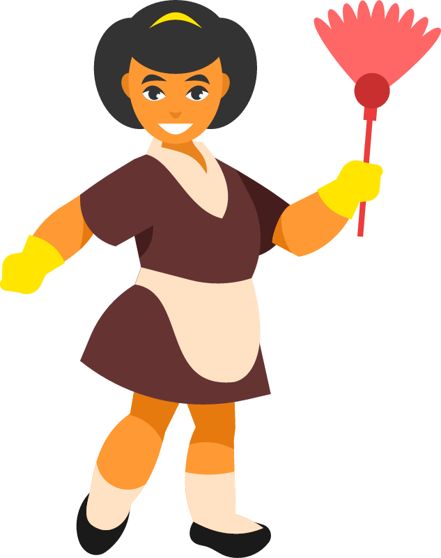 Girl in Chambermaid Costume with Cleaning Supplies