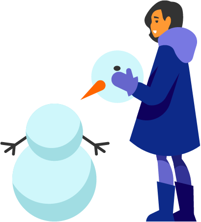 Girl Making a Snowman in Winter Fun