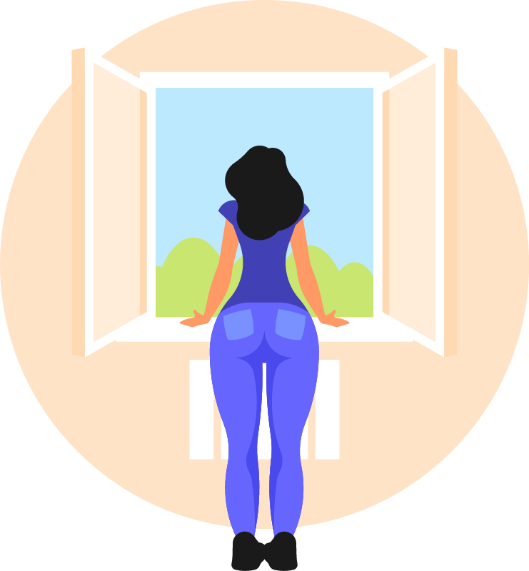 Girl Observing World Through Windowpane