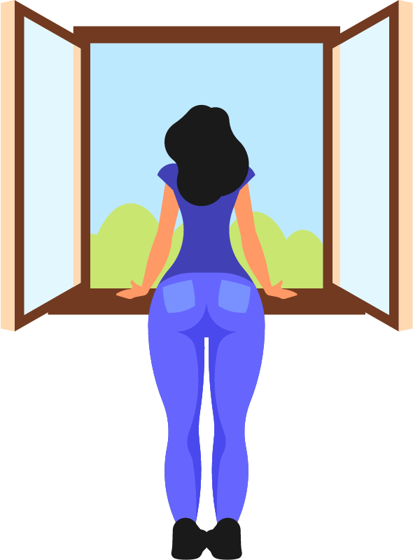 Girl Observing World Through Windowpane