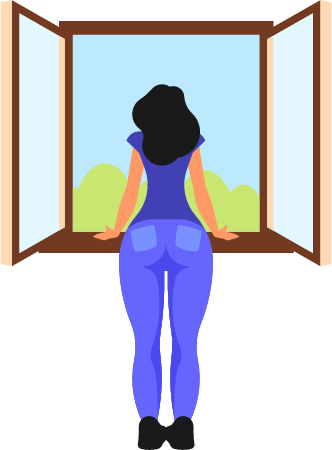 Girl Observing World Through Windowpane