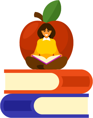 Girl Reading Open Book on Stack of Books