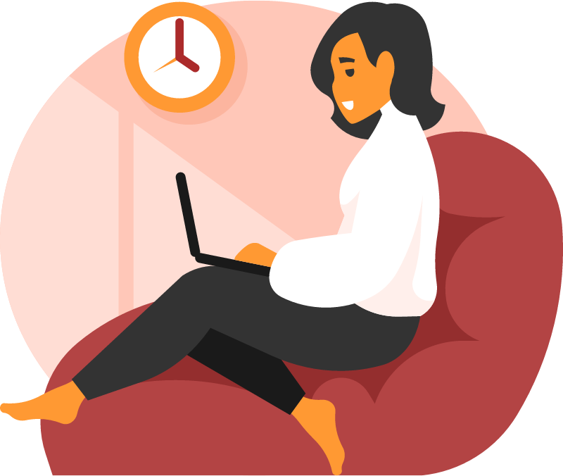 Girl Sitting on Large Pouf Working Remotely