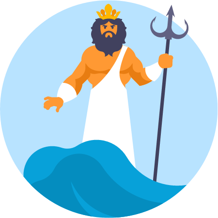 God Poseidon Holding Trident Powerfully
