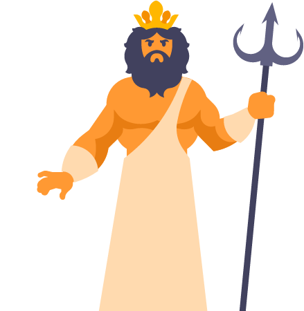 God Poseidon Holding Trident Powerfully